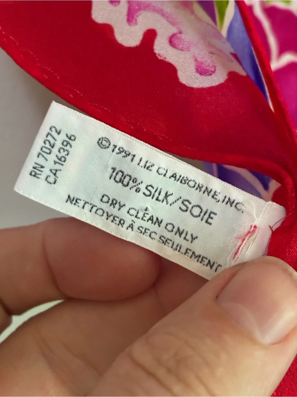 Liz Claiborne Red Floral Print Scarf with Pink & Purple Accents
